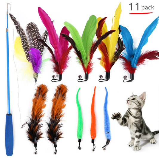 Feather toy set for cats - 11 piece